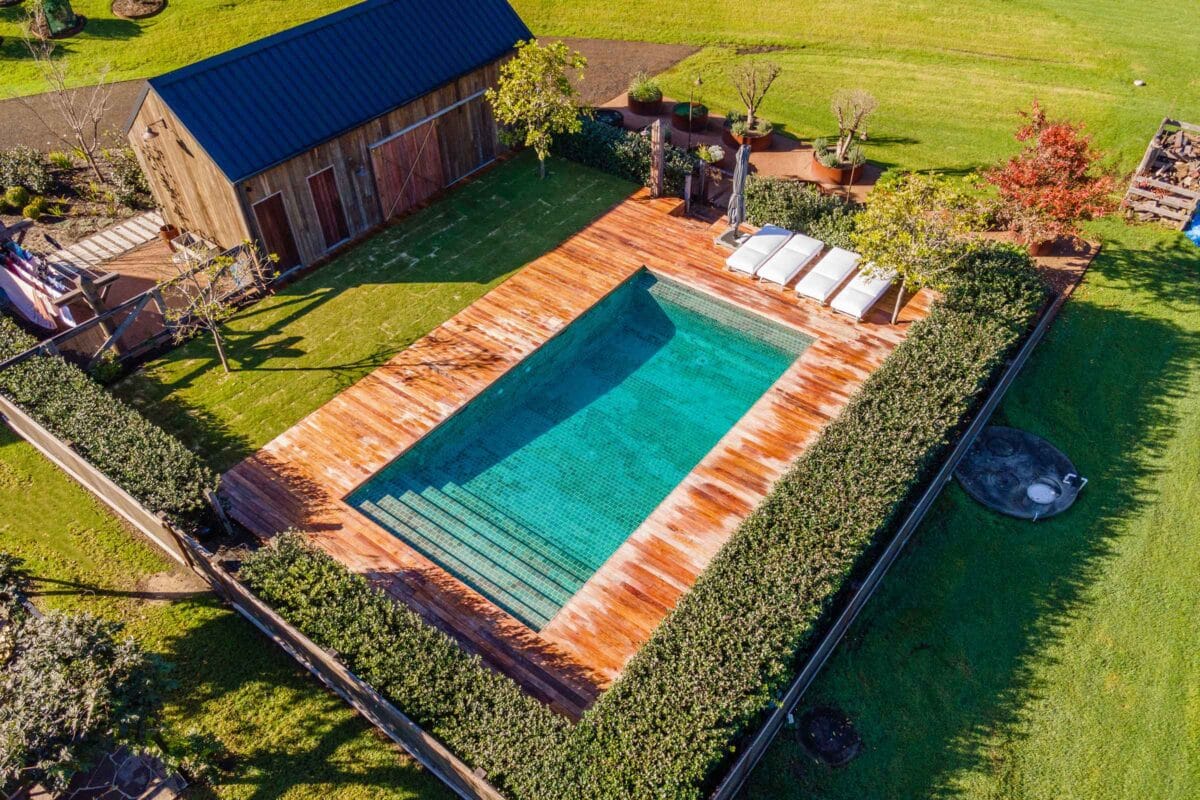 Project Beach (Berry, South Coast, NSW) - aerial view of pool and decking