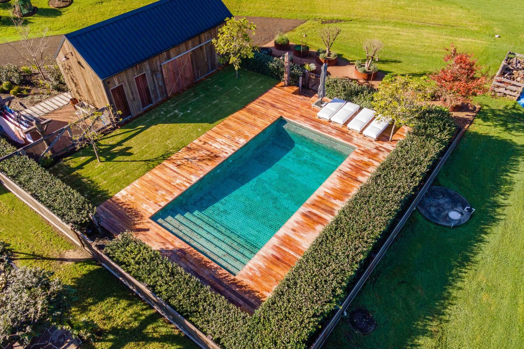Project Beach (Berry, South Coast, NSW) - aerial view of pool and decking