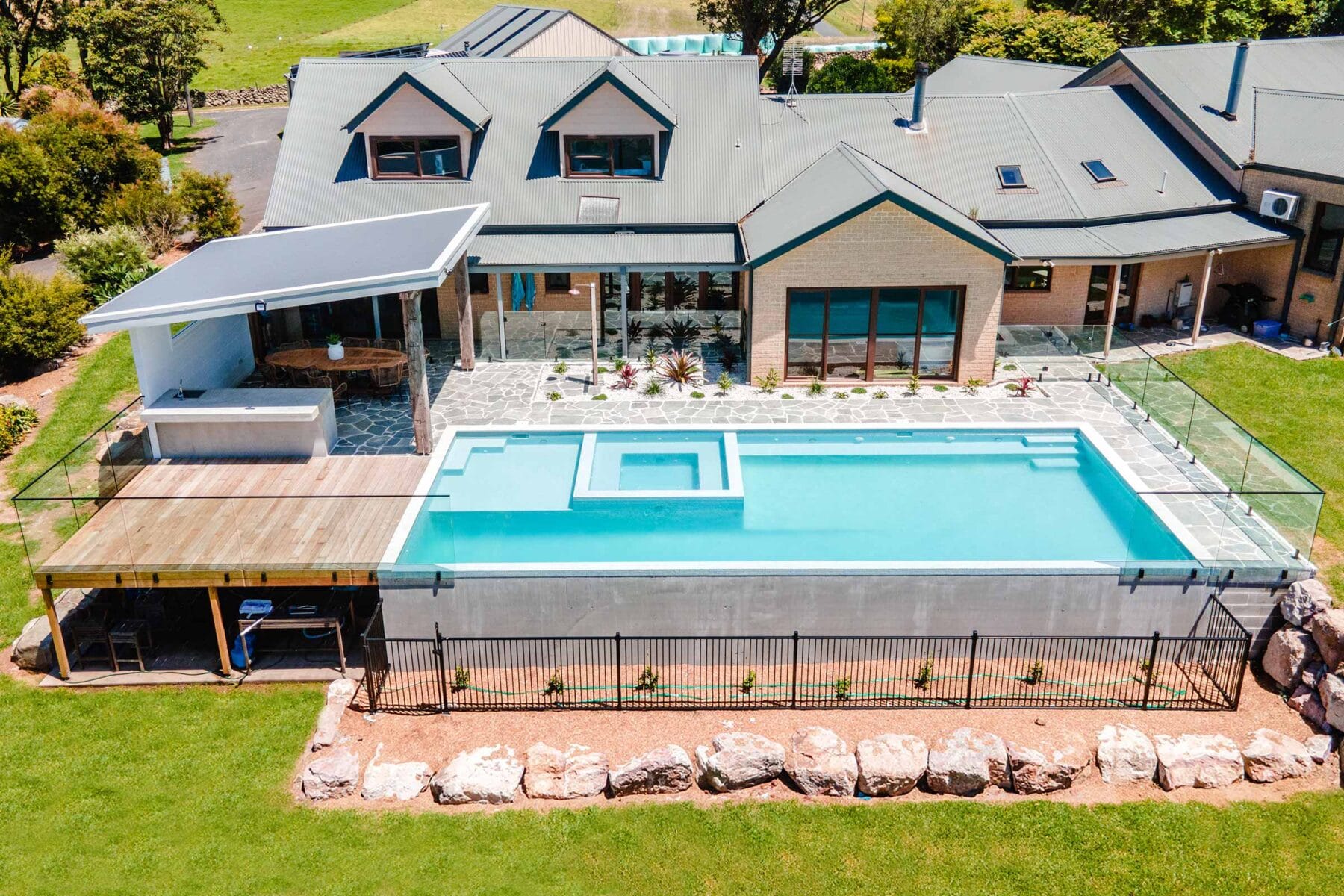 Project Jerrara (Jerrara, South Coast, NSW) - aerial view of outdoor area and pool